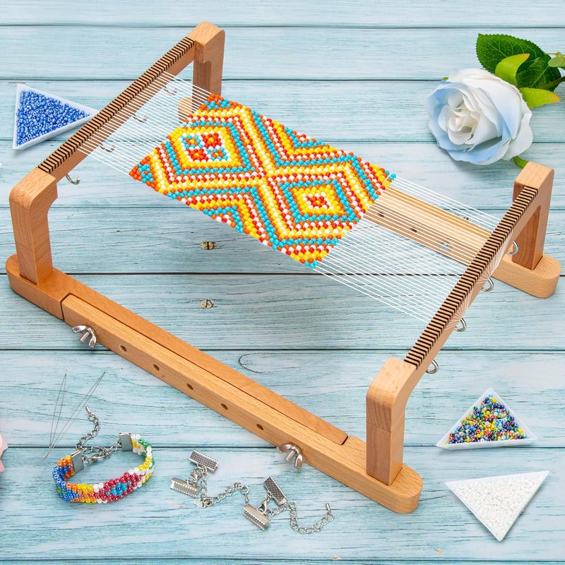 PP OPOUNT Adjustable Bead Loom Kit, Wood Loom Beading Supplies with Detailed Instructions, Practical Jewelry Making Accessories, Beading Loom Kits for Adults Jewelry Making Bracelets Belts - Image 2